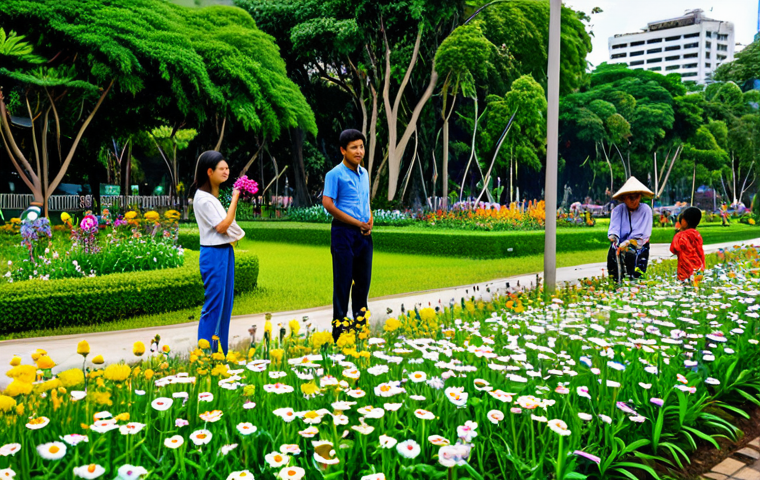 Urban Wildflower Garden**

"A vibrant wildflower garden in a Bangkok park, fully clothed families enjoying the scenery, modest attire, safe for work, appropriate content, perfect anatomy, correct proportions, well-formed hands, proper finger count, natural body proportions, professional photography, high quality."

**