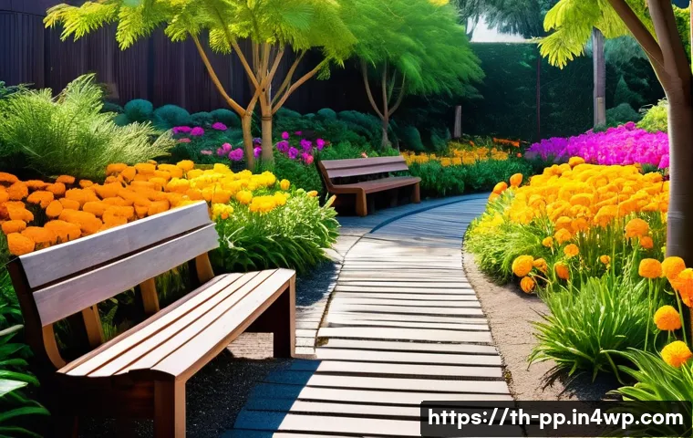 야생화 도시 공간 조성의 성공 요소 - A vibrant urban wildflower garden featuring a diverse mix of native Thai plants such as bright yello...