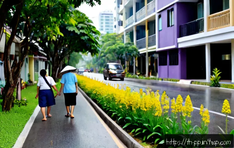 Home 17 야생화로 도시의 생태적 가치 높이기 - Photorealistic Bangkok neighborhood streetscape transformed with a native Thai wildflower meadow alo...