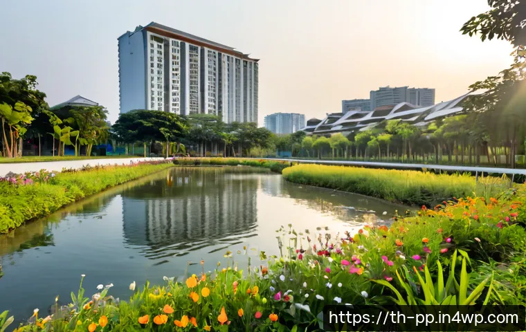 Home 29 야생화 도시 공간에서의 생물다양성 증진 방안 - Photorealistic Bangkok urban pocket park designed for biodiversity, a clear foreground meadow of nat...